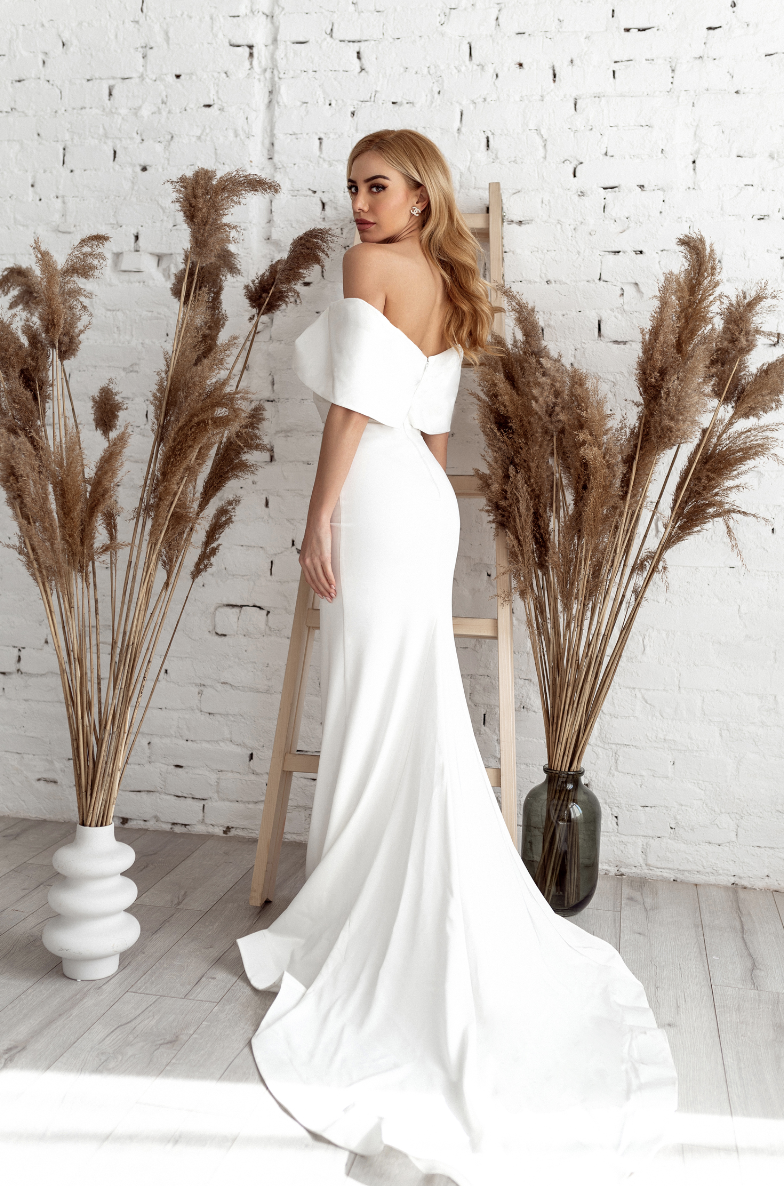 Woman wearing a retail wedding dress from Geelong.