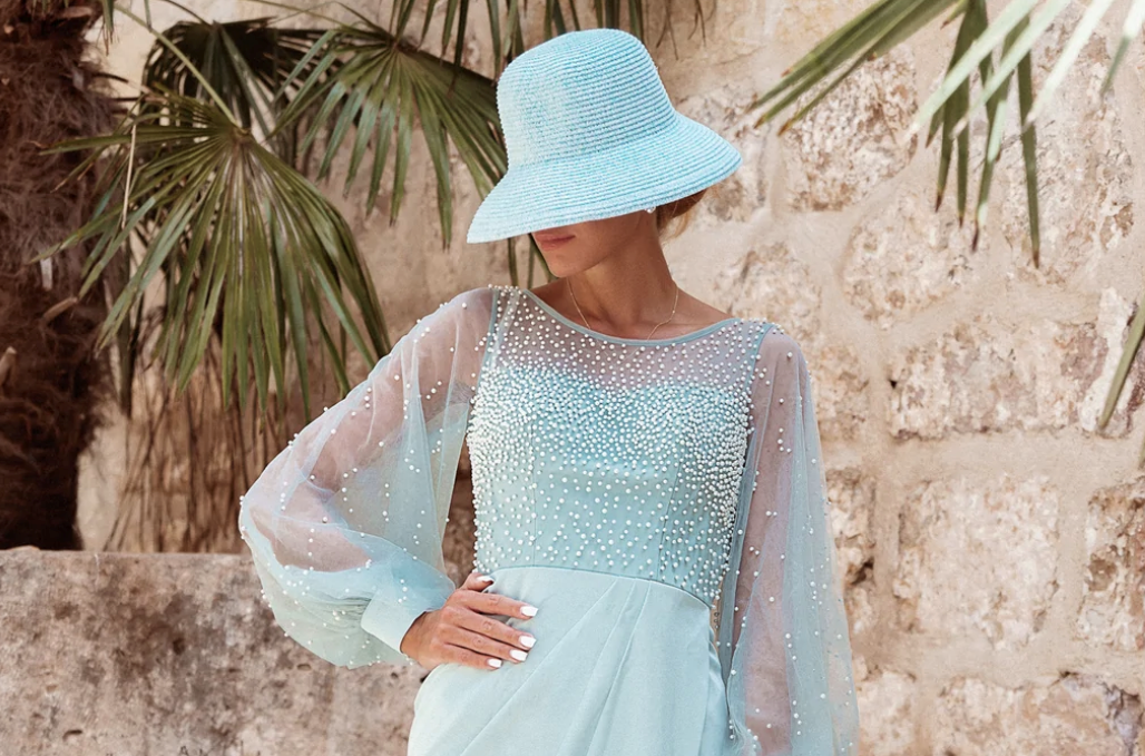 A woman wearing a retail mother of the groom dress in Geelong.