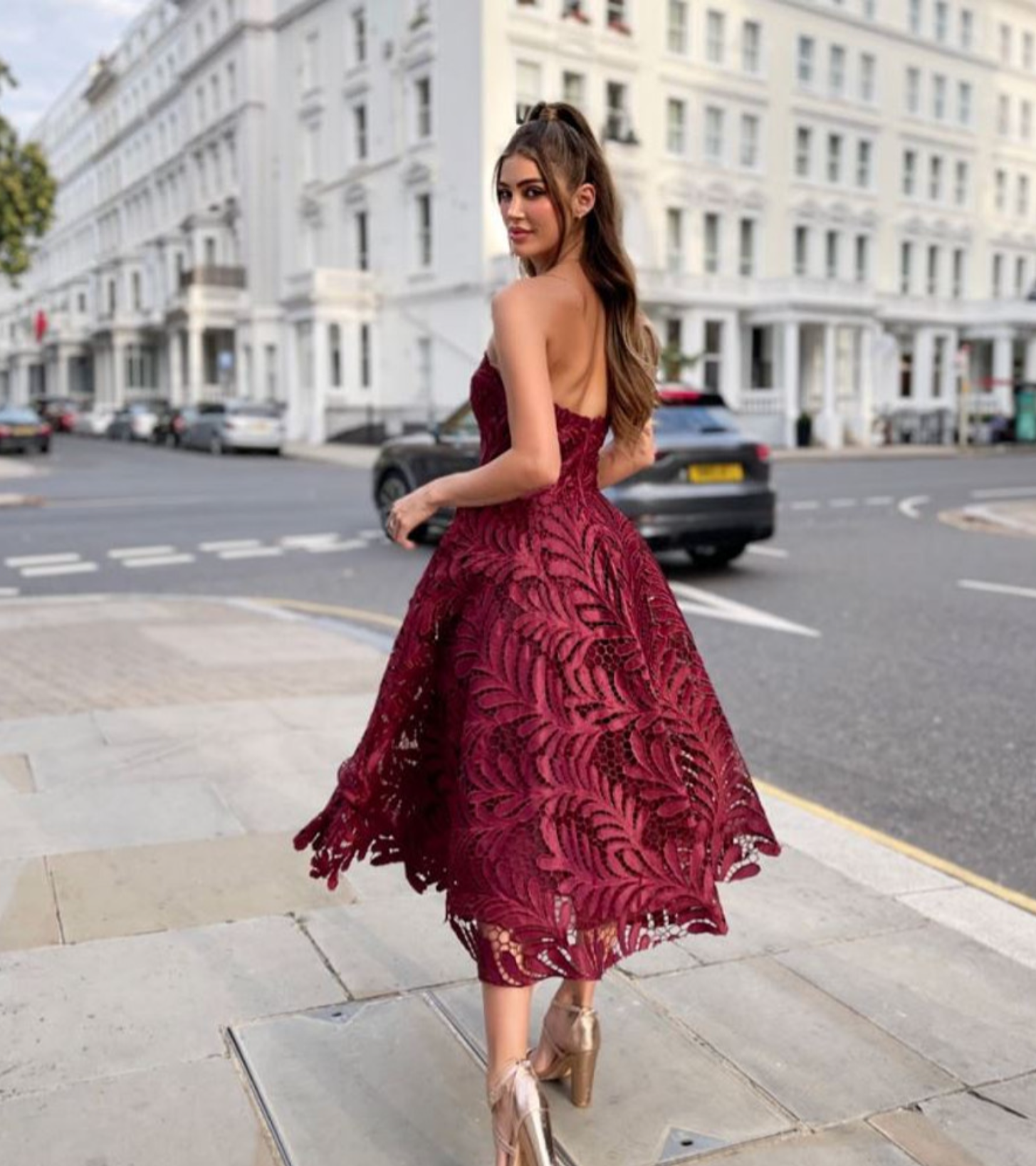 Jadore Evening Contemporary Lace Midi Length A Line Cocktail Dress Pearls Roses Bridal